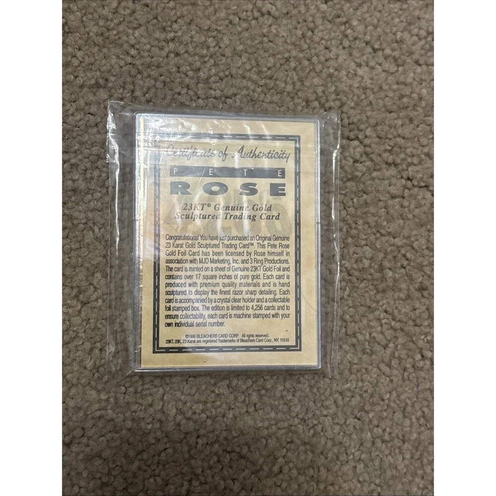 1996 Pete Rose Trading Card 23kt Gold Card In Box #3677/4256